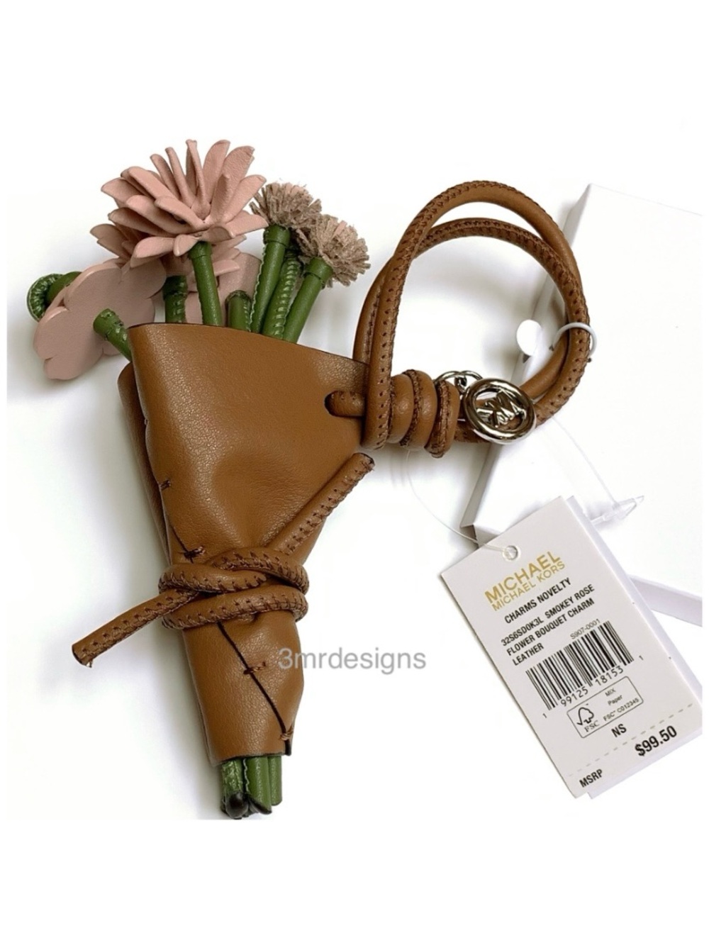 NWT MICHAEL KORS Smooth Leather Floral Bouquet Leather Loop Bag Charm/Key Chain - Picture 7 of 11